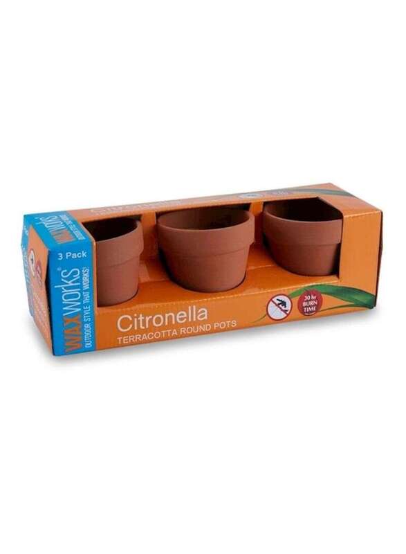 Waxworks Citronella Terracotta Round Wax Pot, 3 Pieces, Multicolour