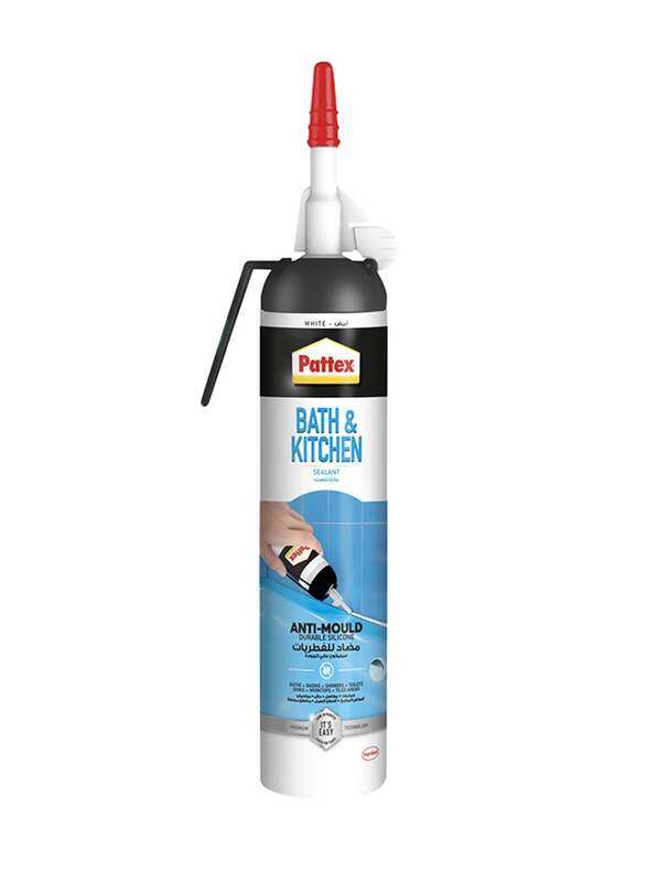 

Pattex 200ml Anti-Mould Durable Silicone Bath and kitchen Sealant, 2751638, White