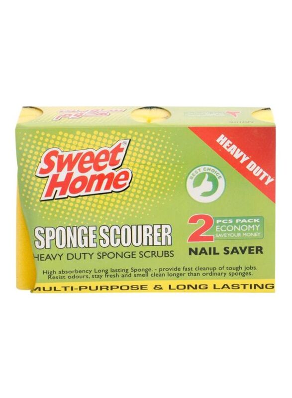 Sweet Home Heavy Duty Sponge Scourer, Yellow, 2 Pieces