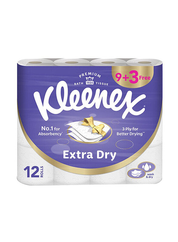 

Kleenex 3 Ply Extra Dry Toilet Tissue Paper, White, 160 Sheets, 12 Rolls