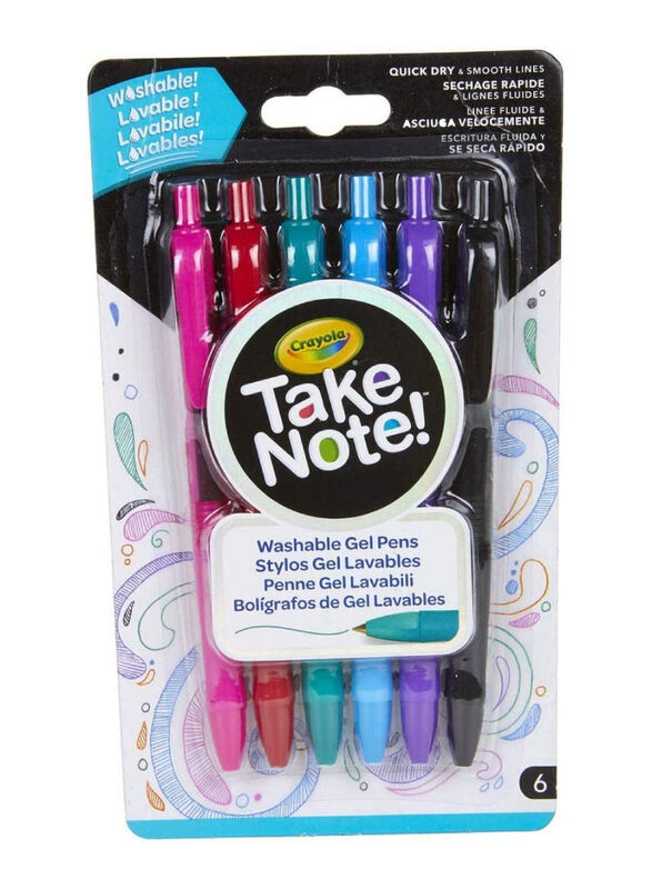 Crayola Take Note Medium Point Washable Gel Pens Set, 6 Pieces, Multicolour