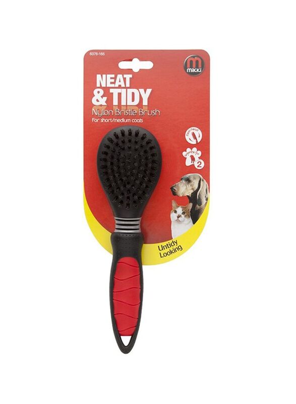 Mikki Pet Grooming Bristle Brush, Black/Red