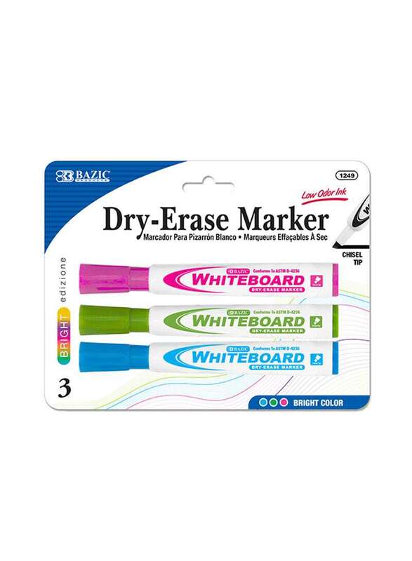 Bazic 3-Piece Bright Colour Chisel Tip Dry-Erase Markers, Multicolour