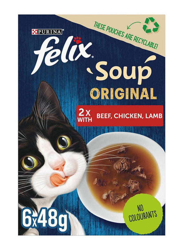 

Purina Felix Soup Original Tender Strips Wet Cat Food with Beef Chicken Lamb, 6 x 48g