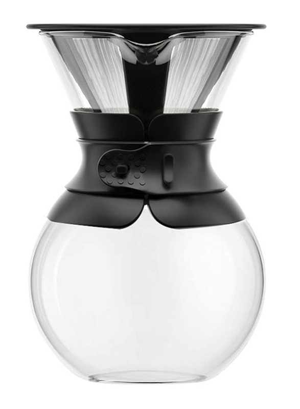 Bodum 1L Pour Over Coffee Maker with Permanent Filter, Black/Clear