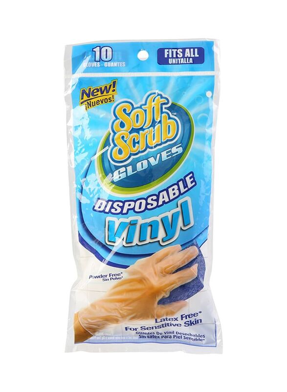 Soft Scrub 10-Piece Vinyl Disposable Gloves, Clear