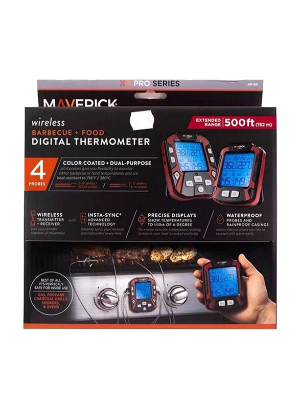 

Maverick XR-50 Extended Range Digital Remote Wireless 4 Probe BBQ & Meat Thermometer, Black