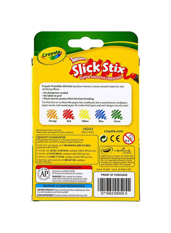 Crayola 5-Piece Twistable Slick StixSuper Smooth Crayons, Multicolour