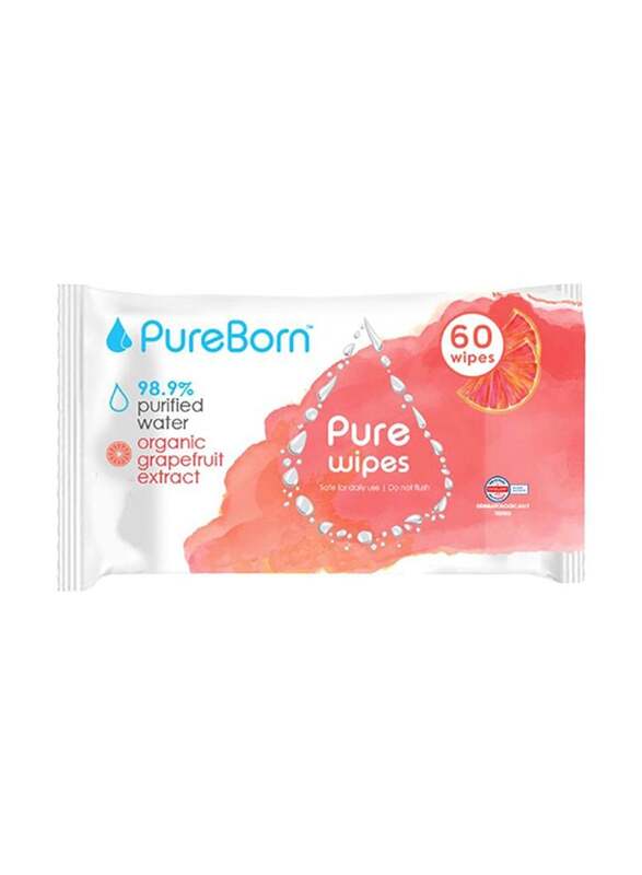 PureBorn 60-Piece Pure Wet Baby Wipes, White