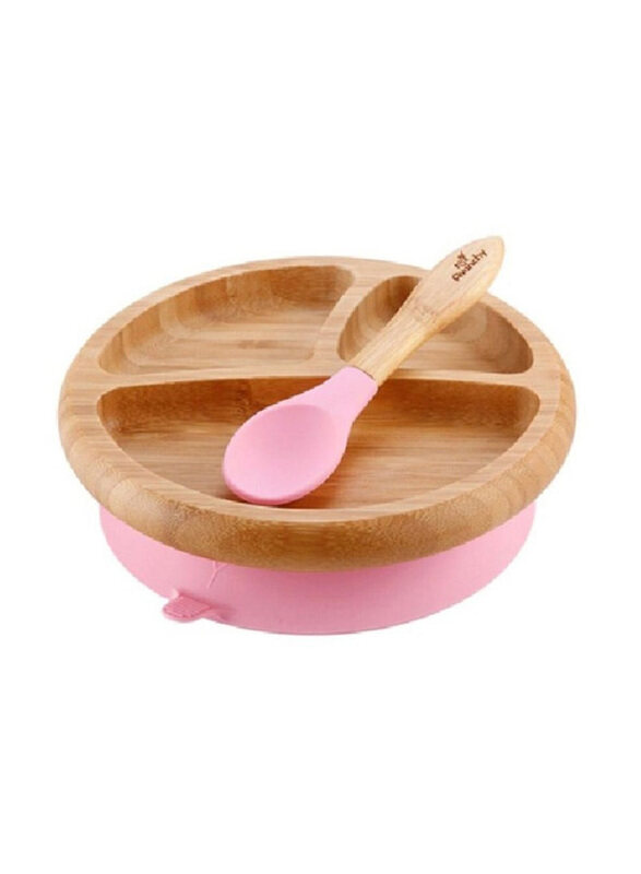 

Avanchy Bamboo Suction Classic Plate & Spoon Set, Pink
