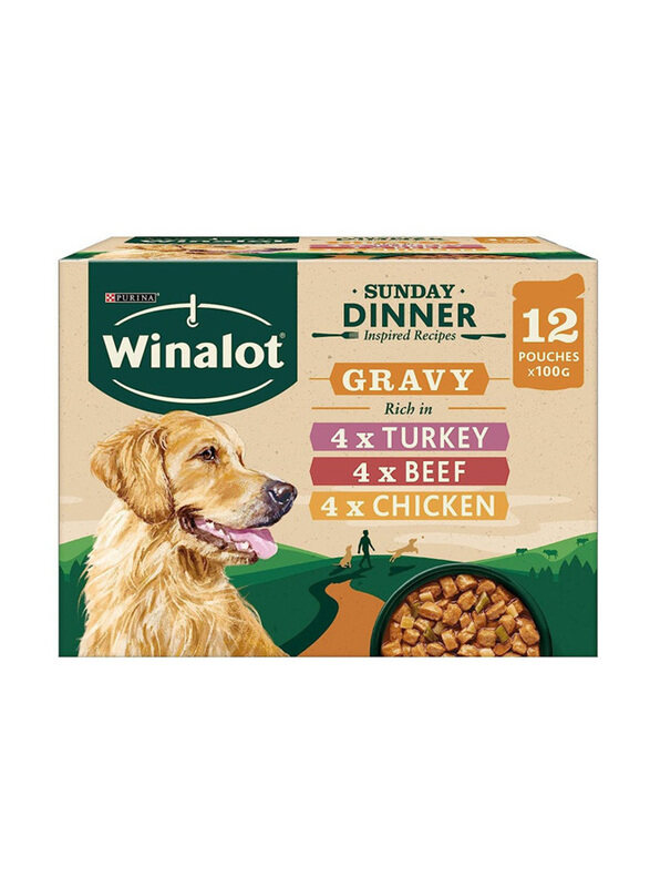 

Purina Winalot Sunday Dinner Wet Dog Food with Gravy in Turkey & Beef & Checken, 12 x 100g