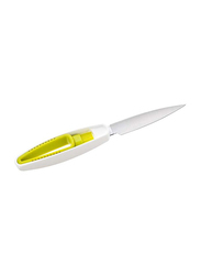 توموروز كيتشن سكين مطبخ من الفولاذ المقاوم للصدأ مع فرشاة ، 9.3 × 1.2 × 0.8 بوصة ، أبيض / أخضر