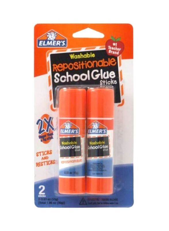 Elmer's Repositionable Washable School Glue Sticks Set, 2 Piece, Multicolour
