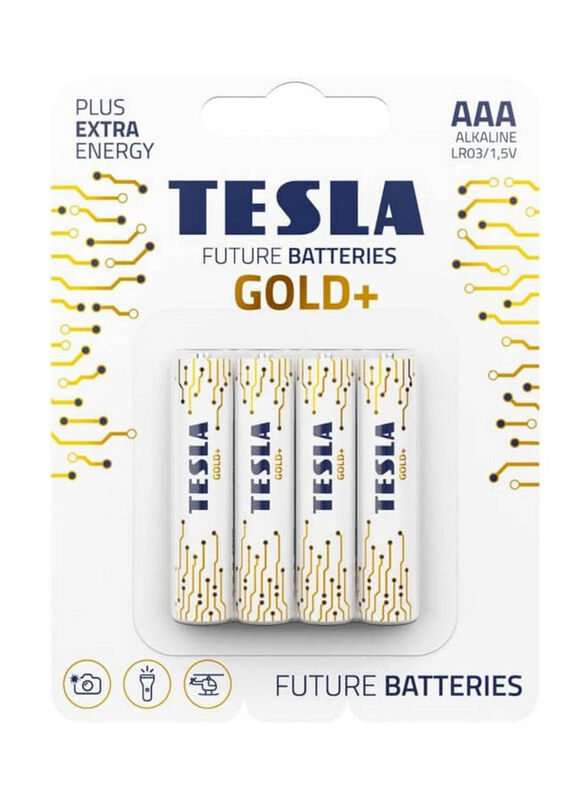 

Tesla AAA Alkaline Batteries, 4 Pieces, Gold