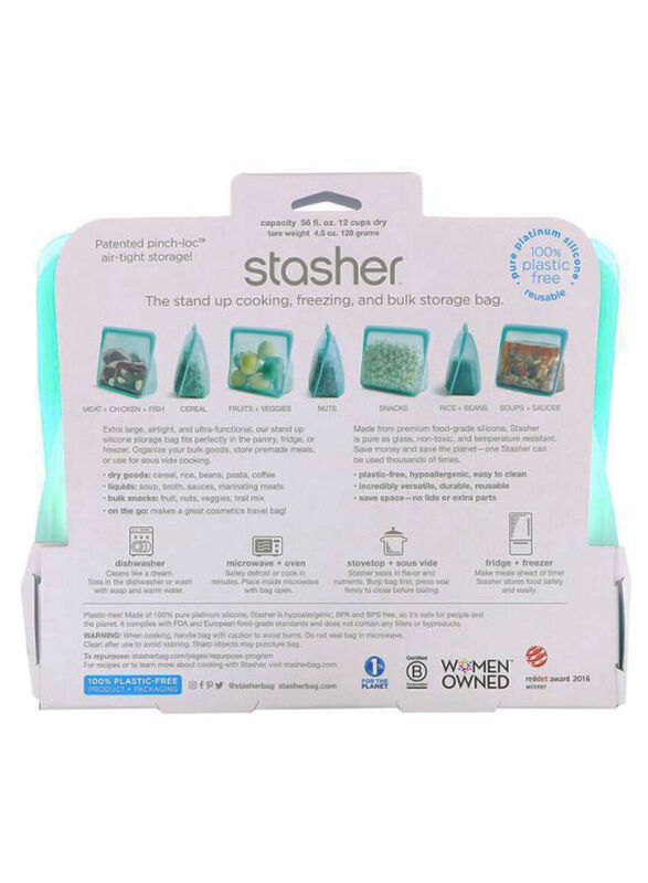 Stasher Stand Up Reusable Food Bag, 1.6 Liters, Aqua