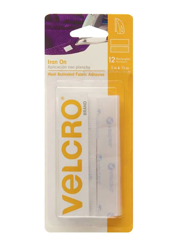 Velcro 12-Piece Heat Activated Fabric Adhesive Strips, 1 x 0.75 inch, White