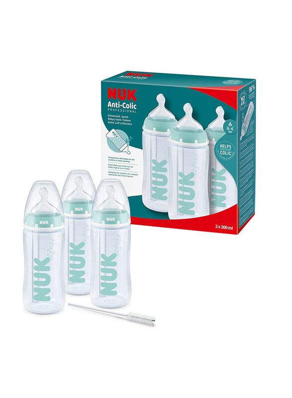 

Nuk First Choice+ Anti Colic Professional Baby Bottles Set, 300ml, Clear/Green