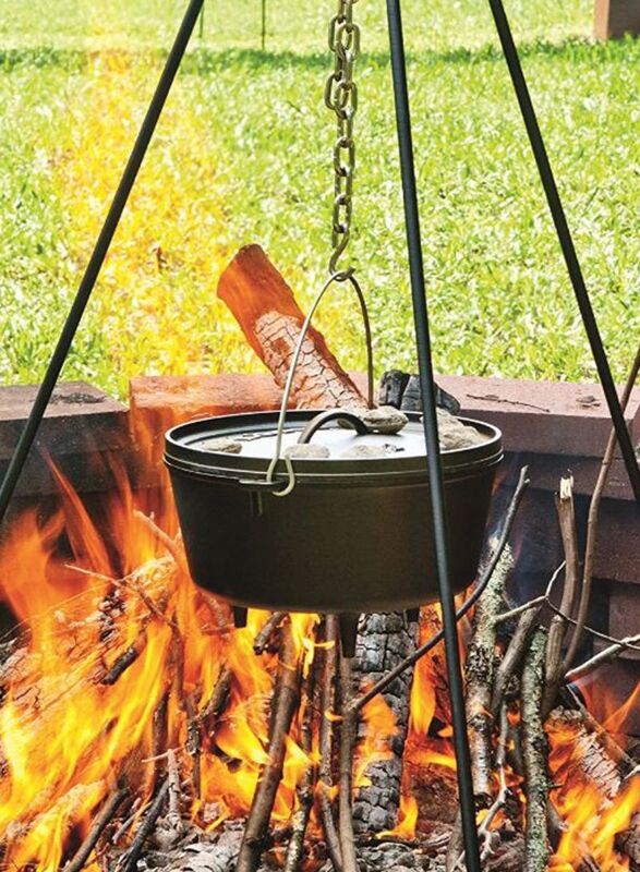 Lodge Coals Cooking Adjustable Camping Tripod, Black/Silver