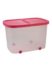 Plastiken Wheeled Storage Box, 60 Liters, Pink/Clear