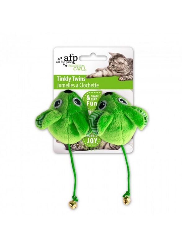 All For Paws Tinkly Twin Small Toy, Green