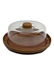 Wooden Pastry Cake Dish with Lid, Brown/Clear