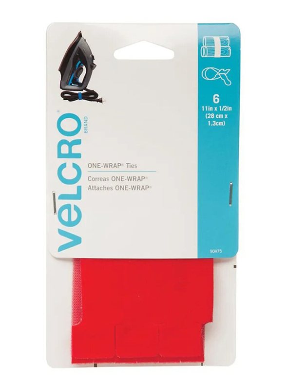 Velcro 6-Piece One-Wrap Straps, 11 x 0.5 inch, Red
