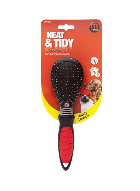 Mikki Combi Brush for Pets, Black/Red