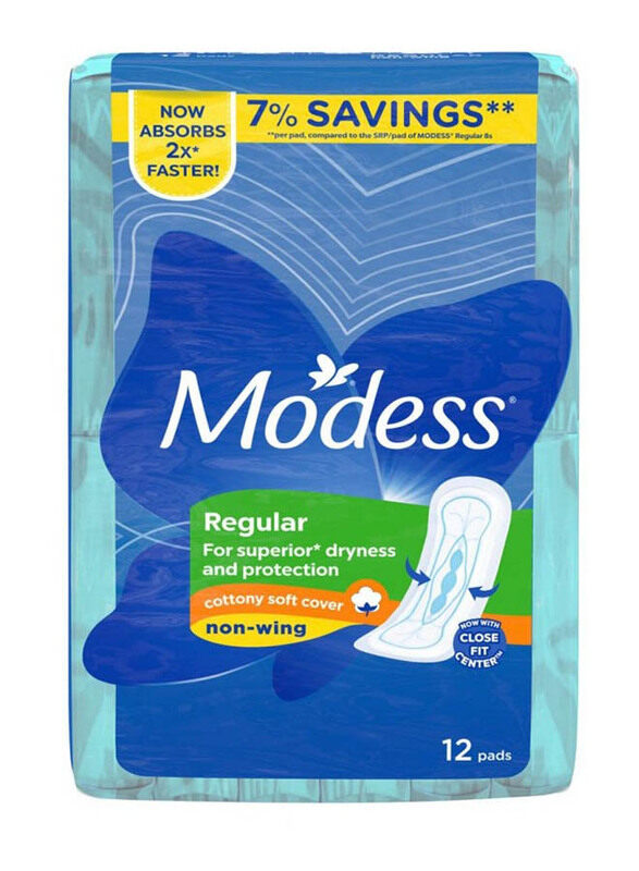 

Modess Regular Cottony Soft Cover Non Wing, 12 Pieces