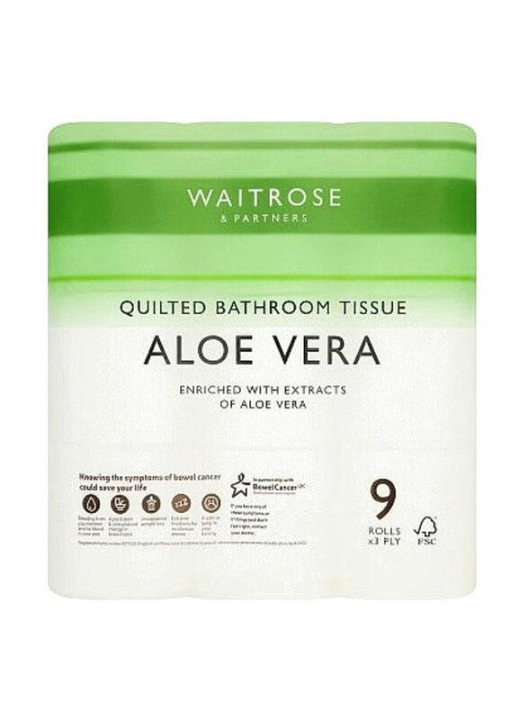 

Waitrose Quilted Bathroom Tissue Aloe Vera Rolls, 9 Pieces, White