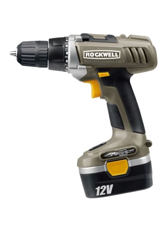 Rockwell Cordless Drill Driver With NiCad Battery, 729190AC, Green/Silver/Black