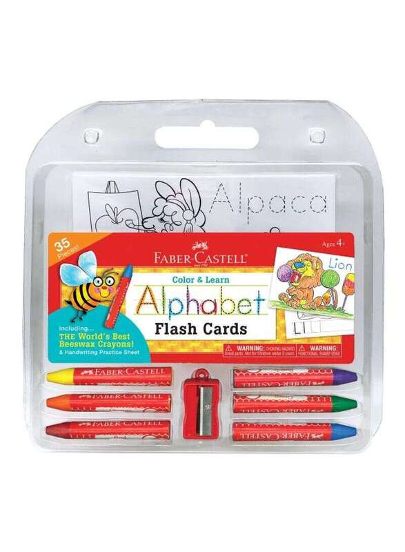 Faber Castell Colour & Learn Alphabet Flash Cards & Colouring Set, 35 Pieces. Ages 4+, FC14330, Multicolour