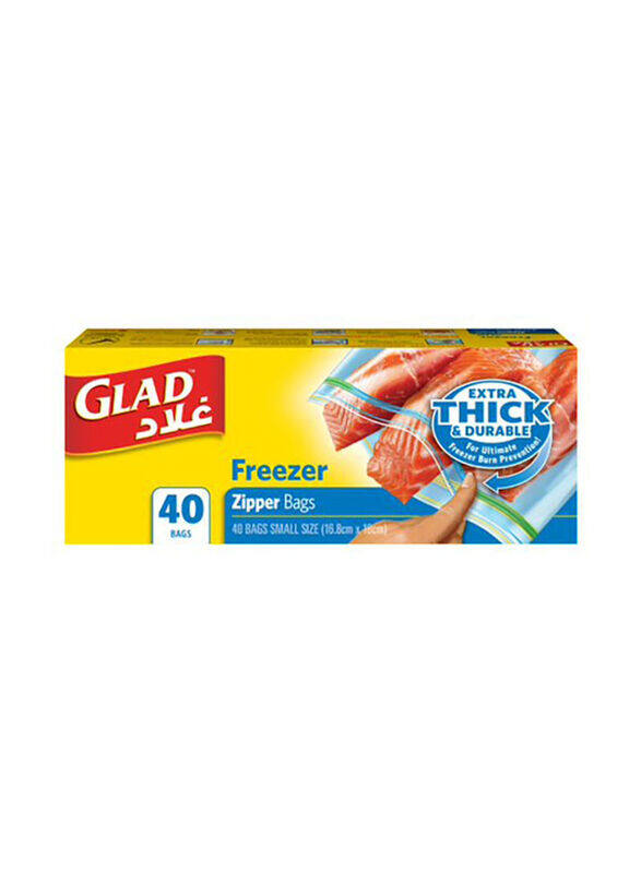 Glad Zipper Food Storage Freezer Bags, 40 Pieces