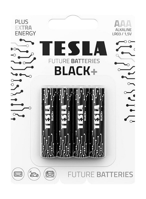 

Tesla Black+ Alkaline AAA Battery, 4 Pieces, Black