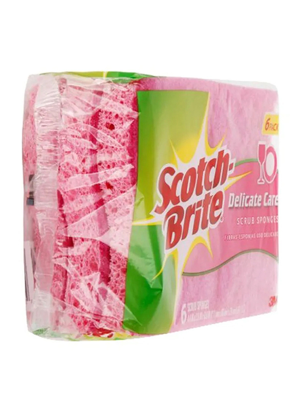 Scotch Brite Delicate Care Scrub Sponges, 111 x 66 x 20mm, 6 Pieces, Pink