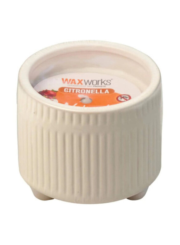 

Waxworks Citronella Wax Candle with Ceramic Ripple Pot, White