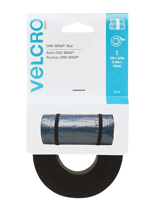 Velcro One Wrap Roll Strap, 12ft x 0.75 inch, Black