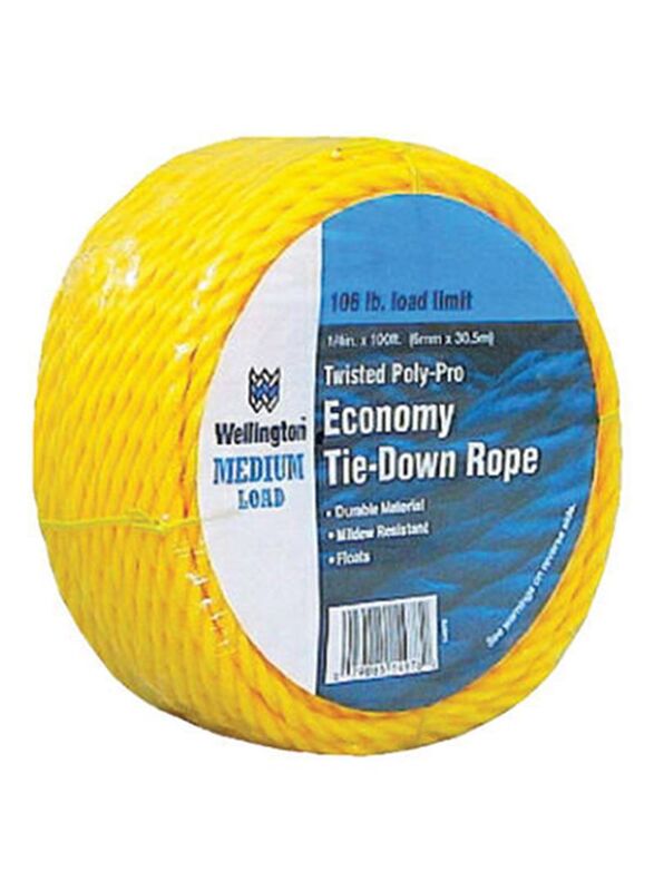 Wellington Cordage Polypropylene Rope Twisted Coil, Yellow, 100-Feet