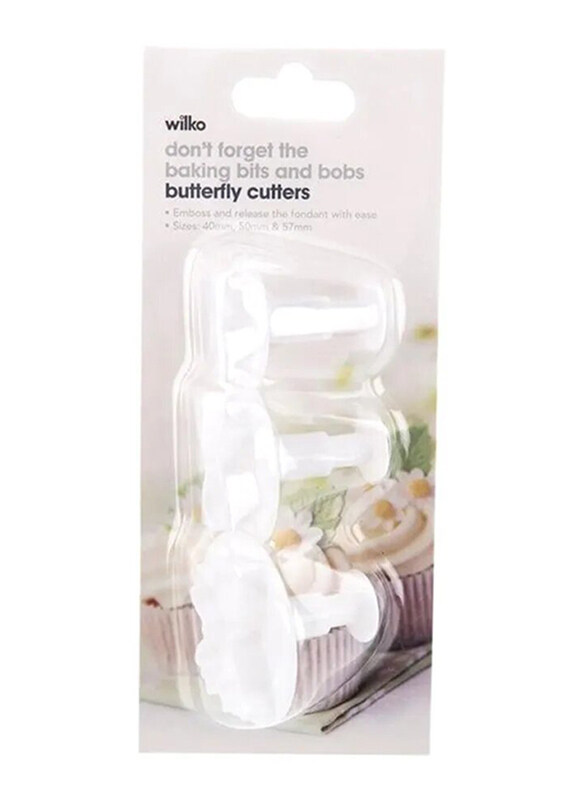 

Wilko 3-Piece Plunger Butterfly Shape Baking Cutter, White