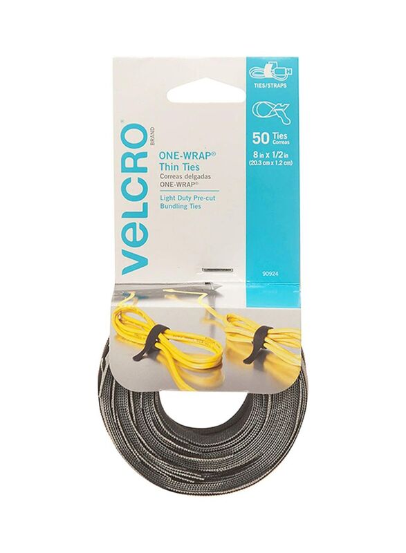 Velcro 50-Piece One-Wrap Thin Ties, 20.3 x 1.3cm, Black