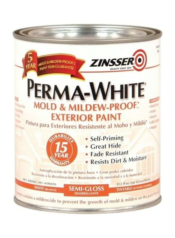 Zinsser Perma-White Old and Mildew-Proof Exterior Paint, 911ml, Semi Gloss