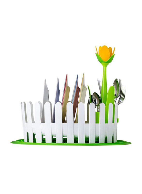 Vigar Flower Dish & Cutlery Drainer with Mat, 10-inch, Green/White