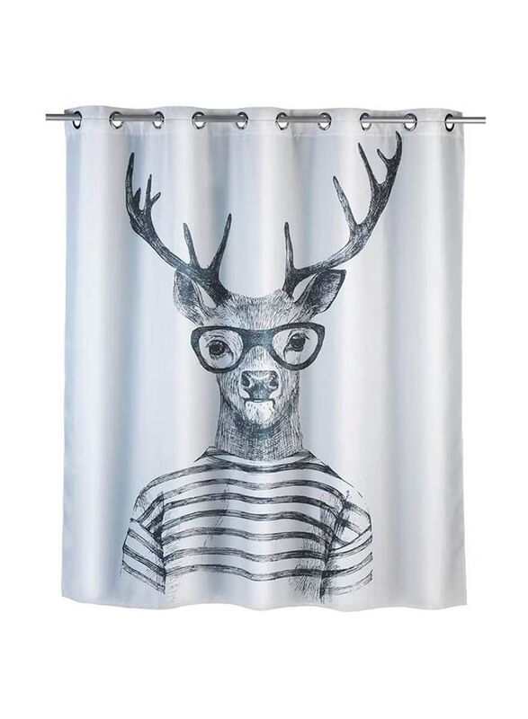 

Wenko Shower Polyester Curtain Mr. Deer Flex Antifoul, 180 x 200cm, Silver