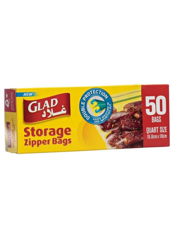Glad Double Protection Storage Zipper Bag, 50 Piece