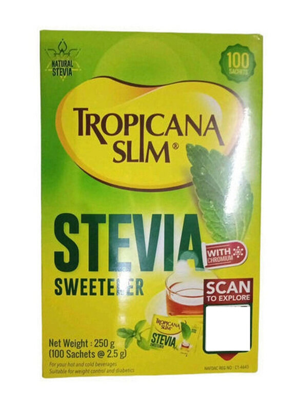 

Tropicana Slim Stevia Sweetener Powder, 100 Sachets