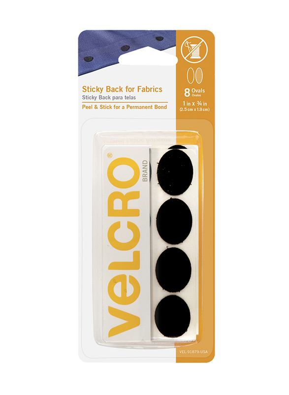 Velcro Sticky Back for Fabrics, 8 x 0.75-inch, Black