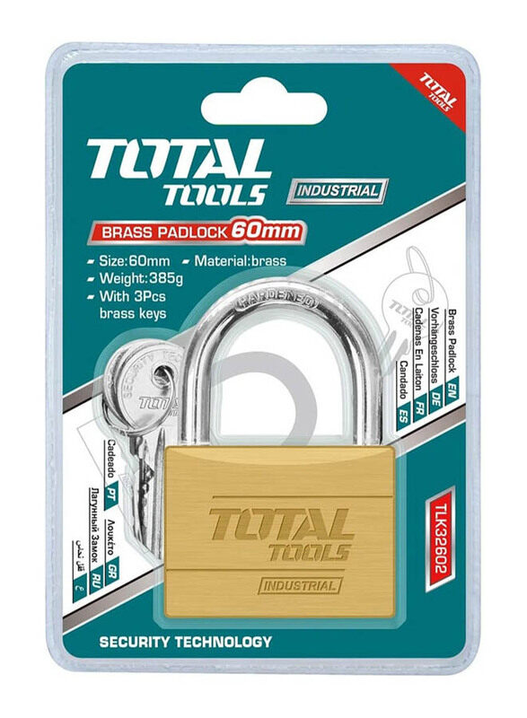 

Total Heavy Duty Brass Padlock, 60mm, Gold