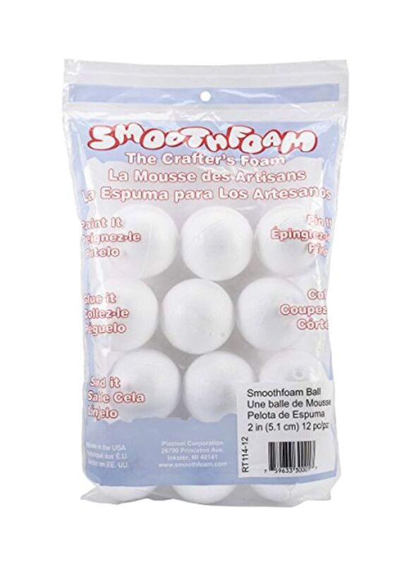 Smoothfoam Crafts Foam Balls, 12-Piece, White