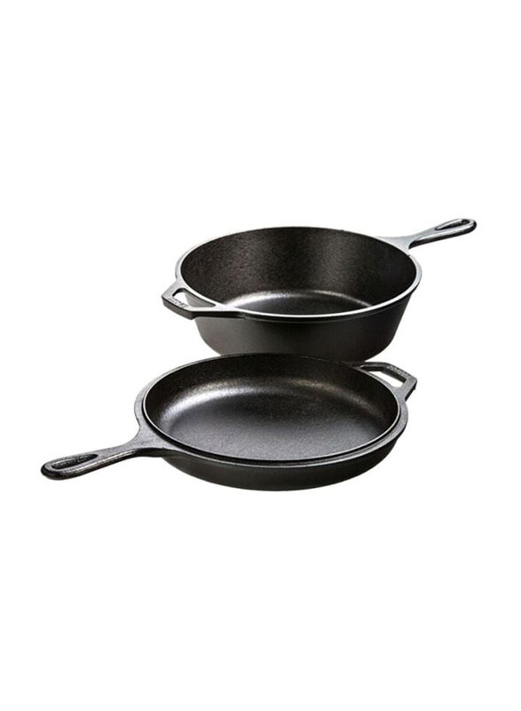 

Lodge 2-Piece Pre Seasoned Cast Iron Dutch Oven and Shallow Skillet, LCC3, Black