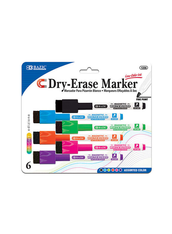 Bazic 6 Pieces Bright Colour Magnetic Dry-Erase Markers, Multicolour