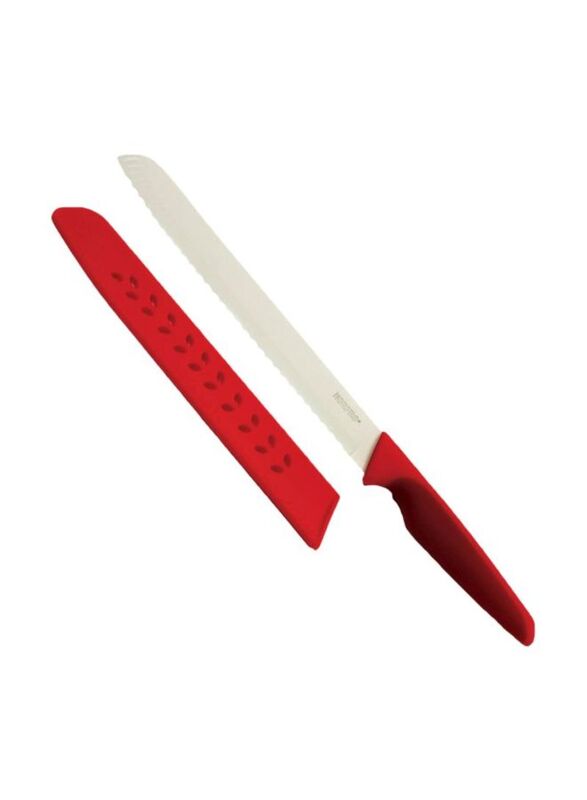 Norpro 7inch Carbon Steel Bread Knife, Silver/Red